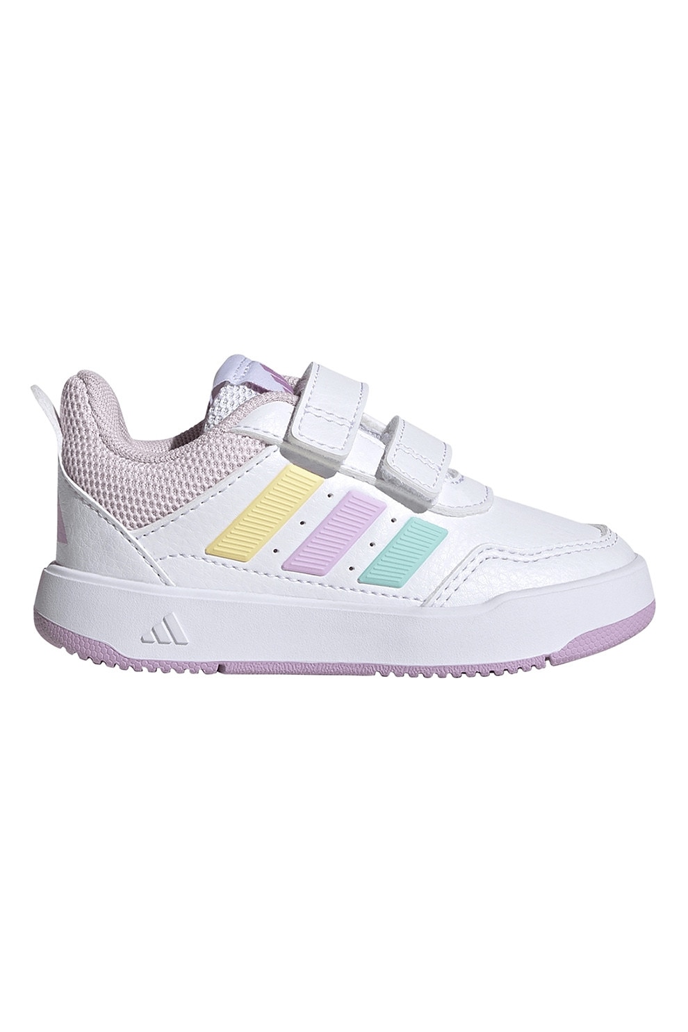 adidas Sportswear, Pantofi sport Tensaur Sport 3.0 de piele ecologica cu velcro, Alb optic, Roz, 23.5 EU