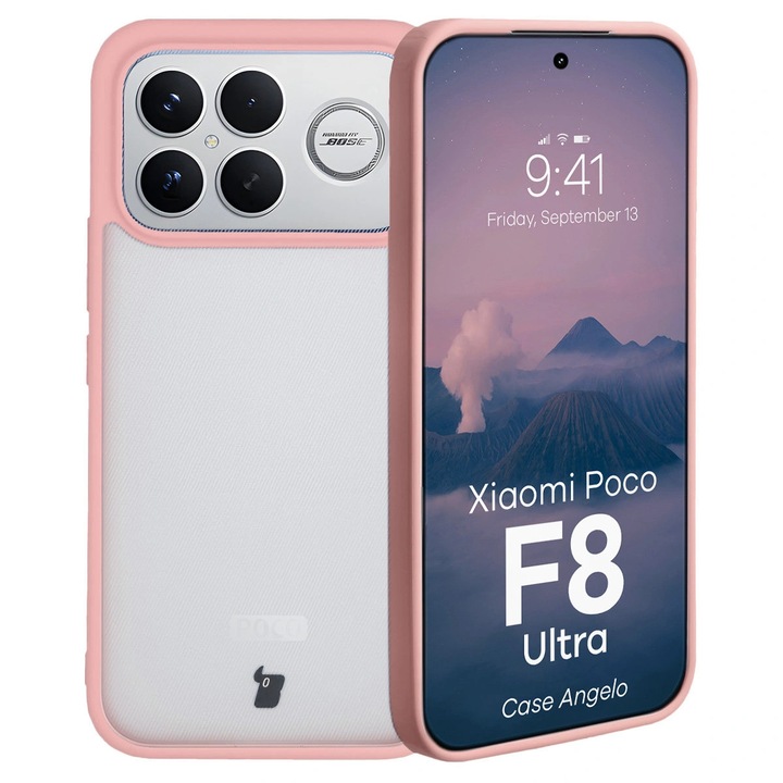Husa Bizon Case Angelo pentru Xiaomi POCO F8 Ultra, Translucid cu roz