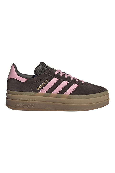 adidas Originals, Pantofi sport Gazelle Bold de piele intoarsa, Maro inchis/Caramel/Roz prafuit