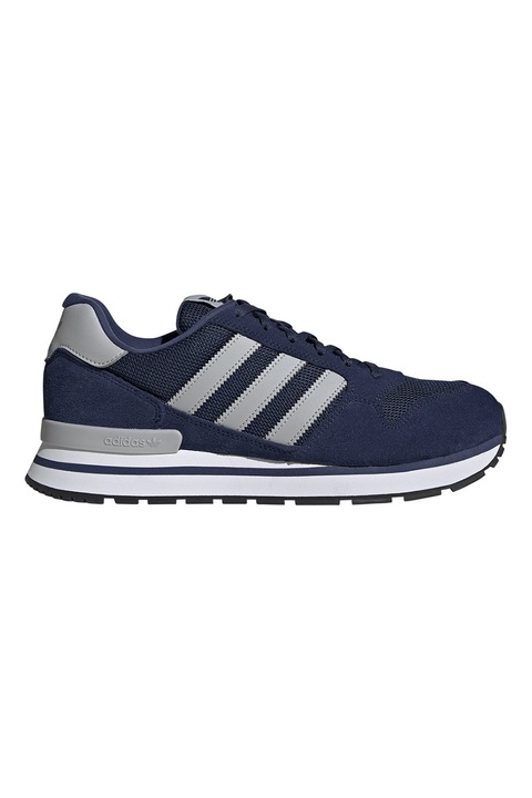 adidas Originals, Pantofi sport ZX 500 RS cu garnituri de piele intoarsa, Gri deschis/Albastru inchis/Alb optic