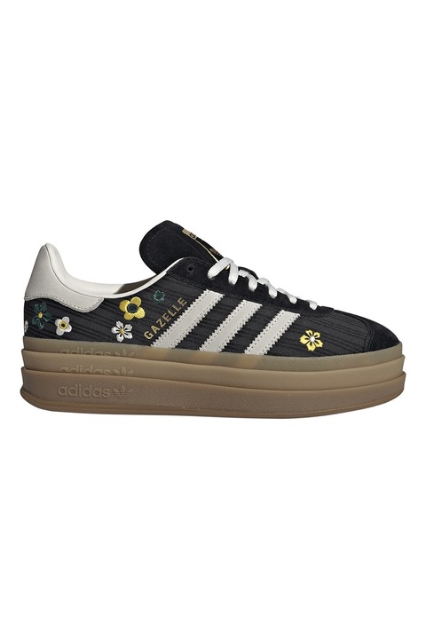 adidas Originals, Pantofi sport Gazelle Bold flatform cu broderie, Negru/Caramel/Crem