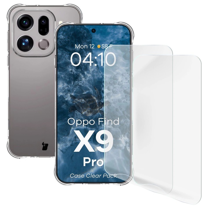 Комплект Калъф + 2 Защитно фолио, Bizon Case Clear Pack за Oppo Find X9 Pro, Прозрачен