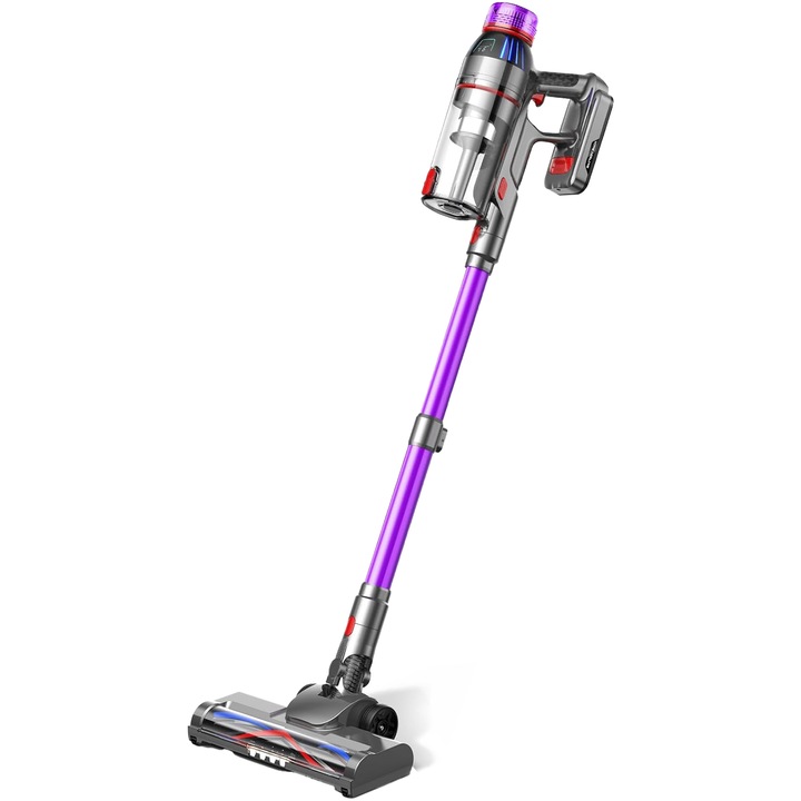 Aspirator vertical AMAS Beauty 2401S7, 26.000 Pa, autonomie 62 min, putere de aspirare 260 W, fara fir, volum recipient praf 1.8 l, Perie Led, Ecran LCD, Retractabil, 76 dB, Motor fara perii, mov