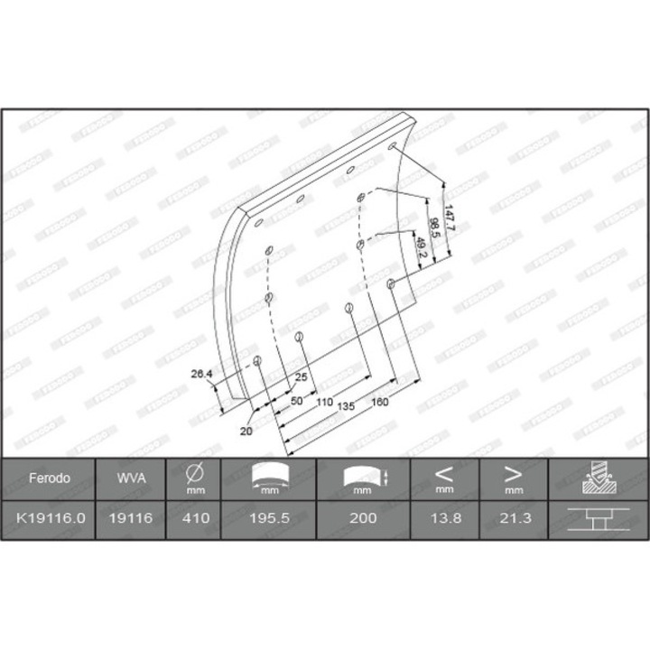 Set Garnituri De Frictiune, Frana Tambur K19116.0-F3653 Iveco Eurotrakker/Trakker 1/Trakker 2
