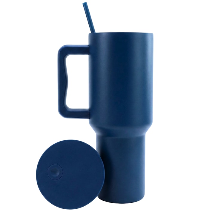 Cana Termos Cu Maner Si Pai Purpley®, 1.2L, Pentru Bauturi Calde Si Reci, Mentine Temperatura 12h Cald / 24h Rece, Otel Inoxidabil, Capac Etans Antiscurgere, Design Ergonomic, Ideala Pentru Birou, Masina, Calatorii, Drumetii, Albastru Inchis