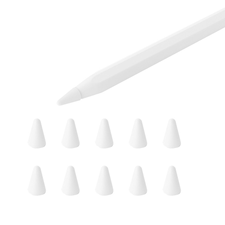 Set 10 capete protectie din silicon pentru Apple Pencil, antiderapant, silentios, alb