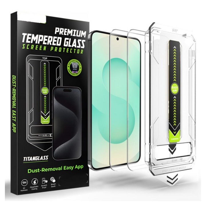 Pachet 2 x Folie Sticla Upzz® Titan Pentru Samsung Galaxy S26 ULTRA, Aplicator Inclus, Montaj Rapid, Transparenta Cu Rama Neagra