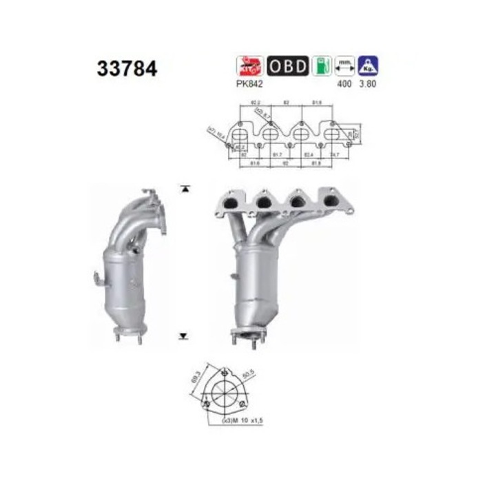 Katalizátor 33784 Seat Altea/Cordoba/Ibiza 3/Ibiza 4/Leon/Toledo 3 Skoda Fabia 1/Fabia 2/Octavia 2/Roomster Vw Caddy 3