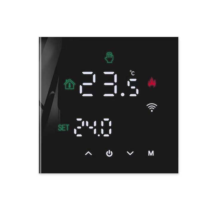 Termostat inteligent WiFi, AFKSMILE, Programabil, LCD, Negru, 8.6x8.6cm