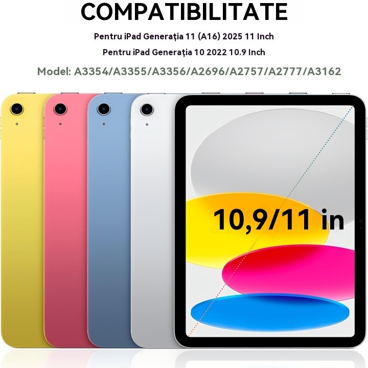 Husa de protectie pentru tableta iPad Air 7 (2025, 13"), pliere 3+Y, suport portret si peisaj, rama transparenta, cu suport pentru creion, Ugo®, roz