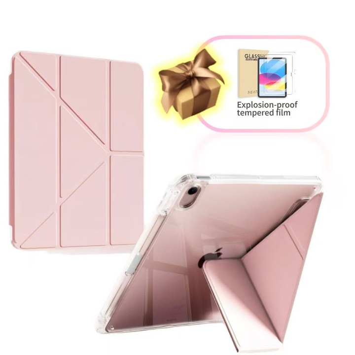 Husa de protectie pentru tableta iPad Air 6 (2024, 11"), pliere 3+Y, suport portret si peisaj, rama transparenta, cu suport pentru creion, custicla templata inclusa, Ugo®, roz