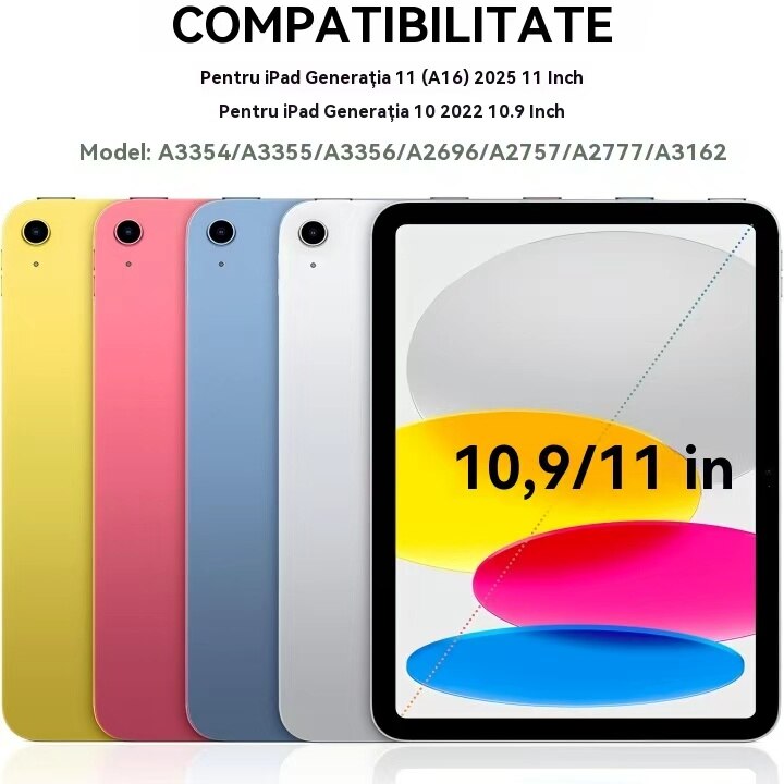 Husa de protectie pentru tableta iPad Pro (2024, 11"), pliere 3+Y, suport portret si peisaj, rama transparenta, cu suport pentru creion, cu cadou folie de protectie ecran sticla calita, Ugo®, argintie
