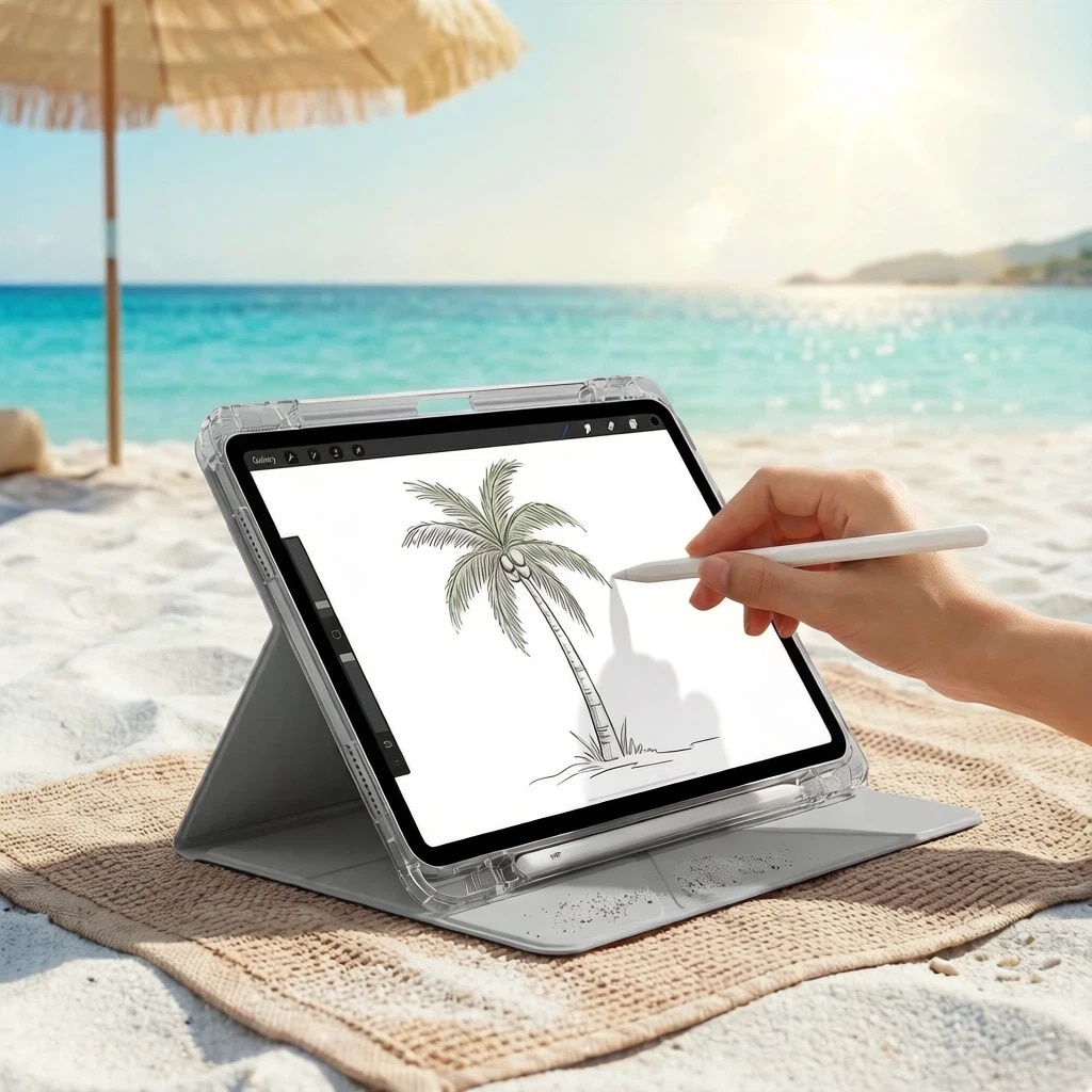 Husa de protectie pentru tableta iPad Air 6 (2024, 11")/ Air 7 (2025,11"), pliere 3+Y, suport portret si peisaj, rama transparenta, cu suport pentru creion, cu cadou folie de protectie ecran sticla calita, Ugo®, argintie