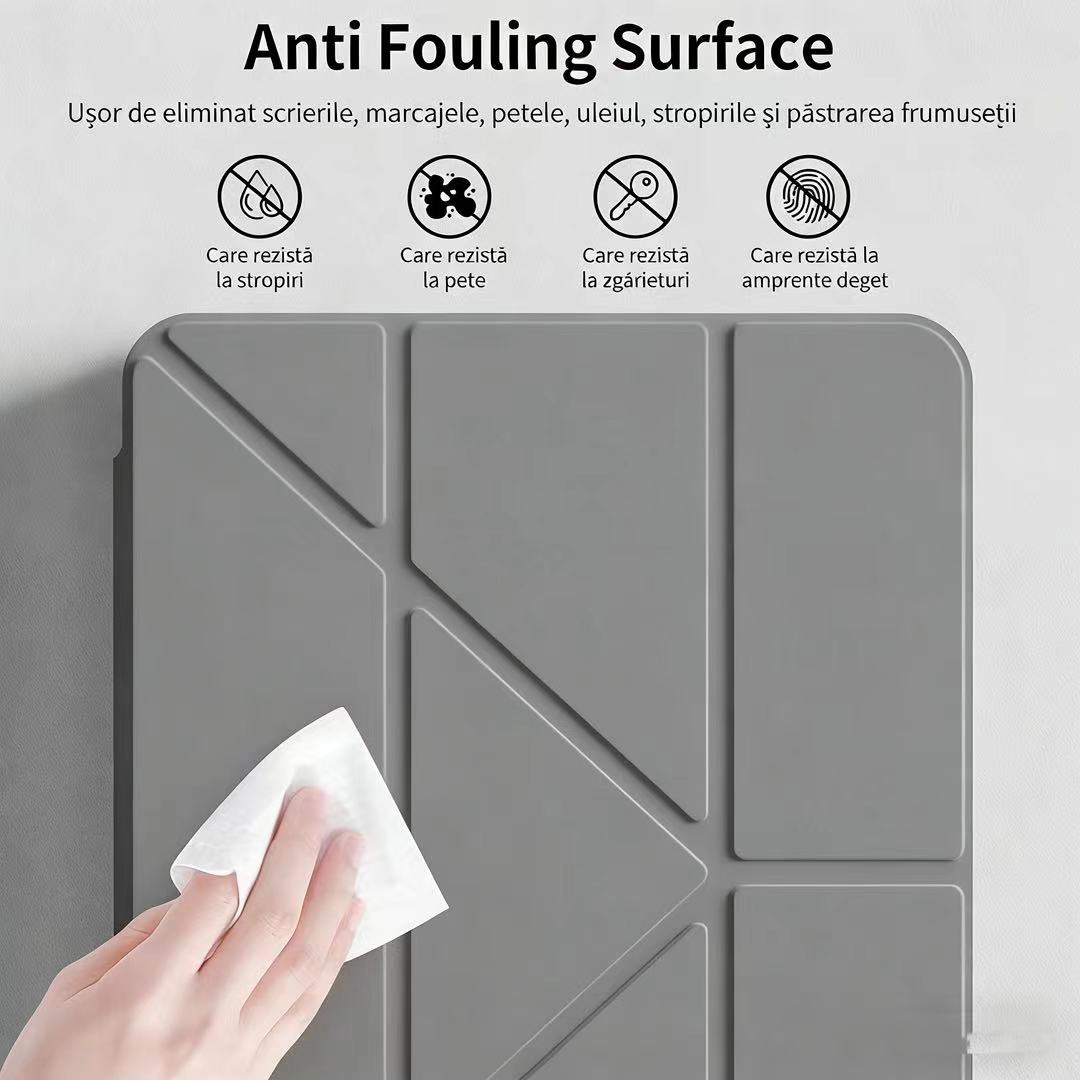 Husa de protectie pentru tableta iPad 10 (2022, 10.9"), pliere 3+Y, suport portret si peisaj, rama transparenta, cu suport pentru creion, Ugo®, neagra