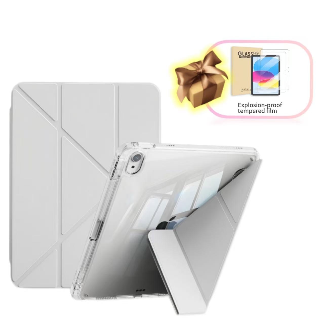 Husa de protectie pentru tableta iPad Air 6 (2024, 11")/ Air 7 (2025,11"), pliere 3+Y, suport portret si peisaj, rama transparenta, cu suport pentru creion, cu cadou folie de protectie ecran sticla calita, Ugo®, argintie