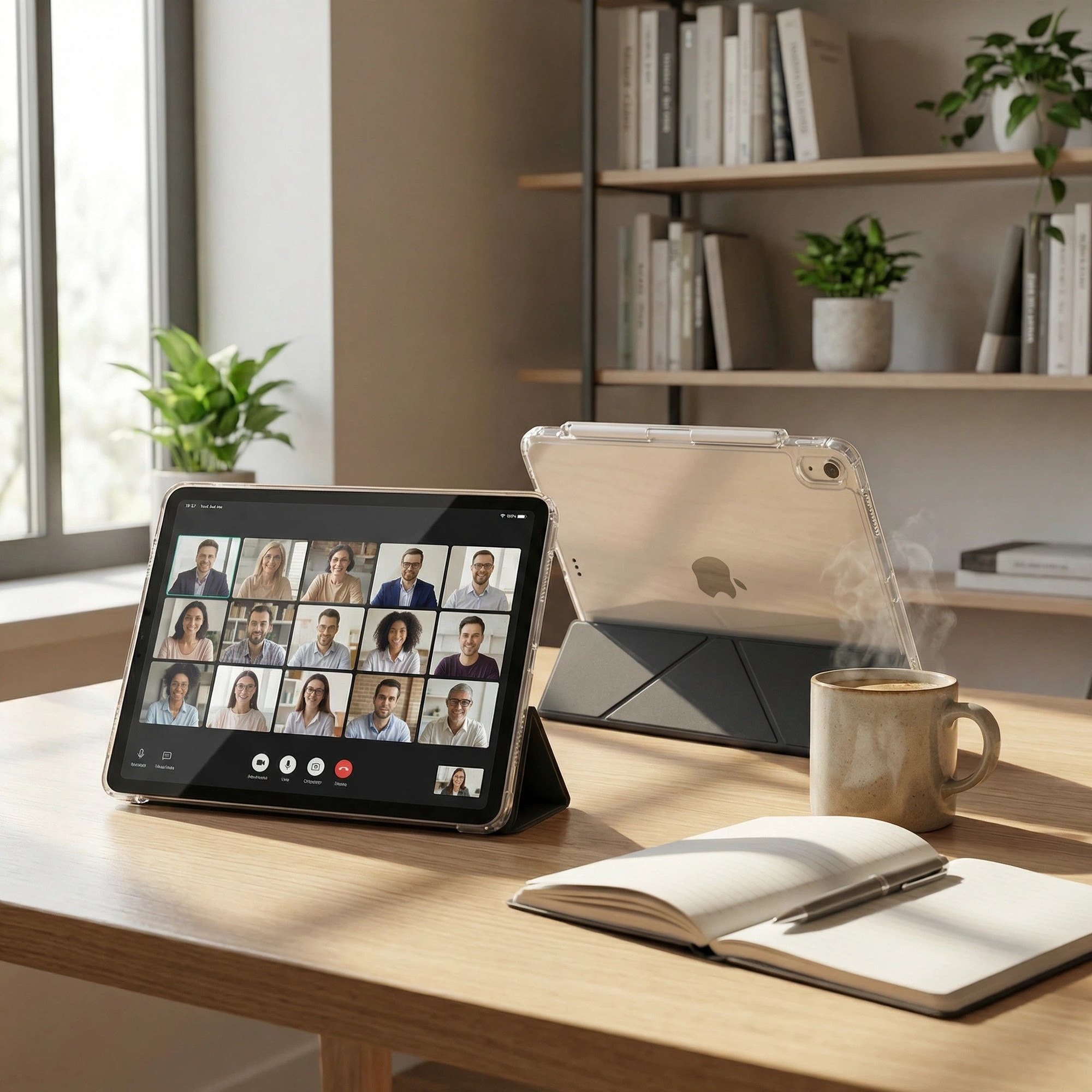 Husa de protectie pentru tableta iPad 10 (2022, 10.9"), pliere 3+Y, suport portret si peisaj, rama transparenta, cu suport pentru creion, Ugo®, neagra