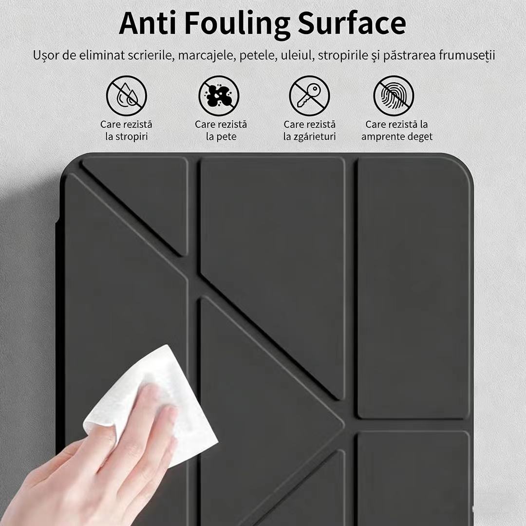 Husa de protectie pentru tableta iPad Air 7 (2025, 13"), pliere 3+Y, suport portret si peisaj, rama transparenta, cu suport pentru creion, Ugo®, neagra
