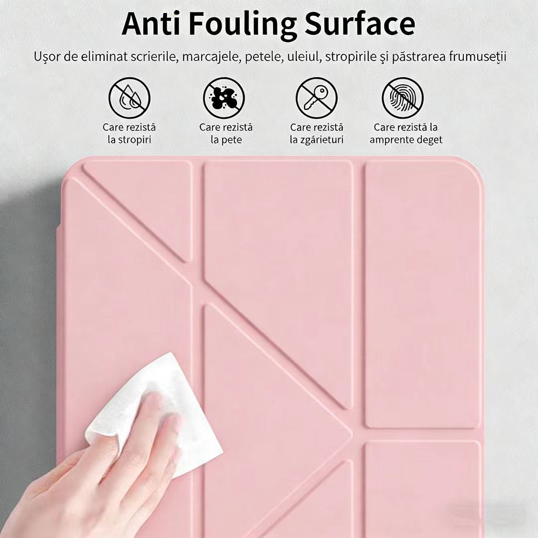Husa de protectie pentru tableta iPad Air 7 (2025, 13"), pliere 3+Y, suport portret si peisaj, rama transparenta, cu suport pentru creion, Ugo®, roz