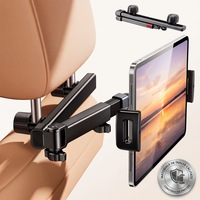 Suport auto pentru tetiera tableta/telefon, universal, rotatie 360°, brat extensibil reglabil din aliaj de aluminiu, compatibil cu dispozitive de la 4.7" la 13", Ugo®, Negru