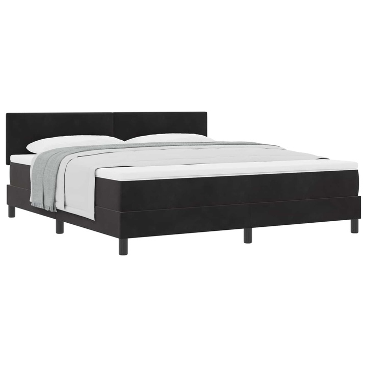 Pat cu arcuri cu saltea cu headboard Negru 180 x 200 cm Catifea, vidaXL, 3339190