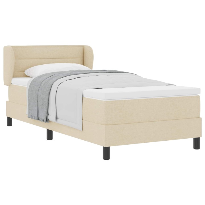 Pat cu arcuri cu saltea cu headboard Crem 100 x 200 cm tesatura, vidaXL, 3339952