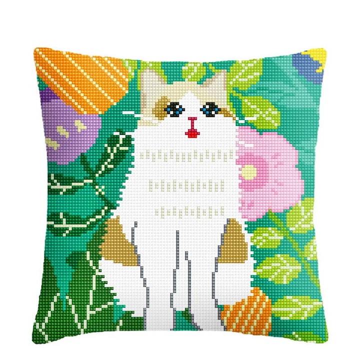 Set Creativ Perna Diy, Habarri, Dimensiuni Dupa Realizare: 41 cmx41 cm, Material: Panza Goblen, Spate Din Bumbac, Lana Acrilica, Nivel De Dificultate: 6/7, Varsta Recomandata: 10+, 43 cmx43 cm (Panza)x46 cmx46 cm (Spate), Multicolor