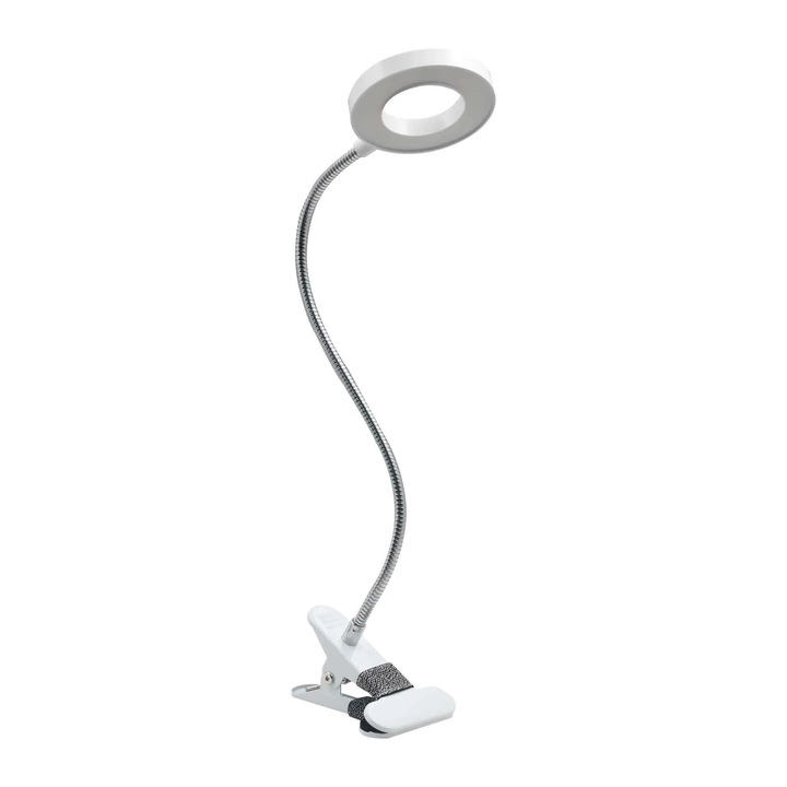 Veioza LED Flex KL148010, cu clips, 8 W, 790 lm, lumina calda / neutra / rece, dimabil, alb, modern