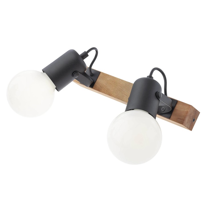 Плафон Taffi, черен, метал и дърво, 2 x E27, 166x300x166мм