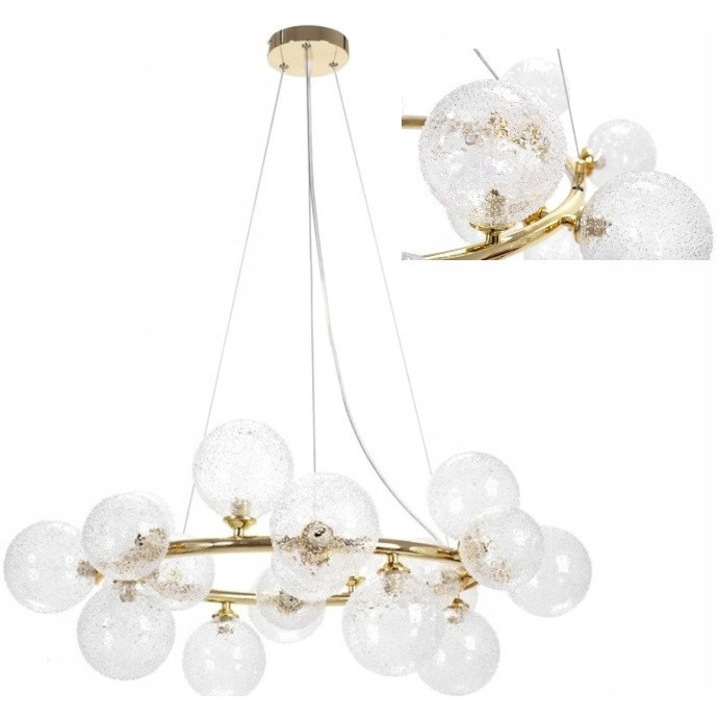 Függesztett lámpa Toolight APP907-20CP, arany/átlátszó üveg, 64x28x95 cm, szerelőkészlettel