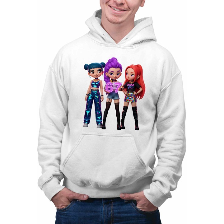 Hanorac Barbati Six Seven Kpop Huntrix 67 Demon Hunters CoolTrend, alb, marime XL