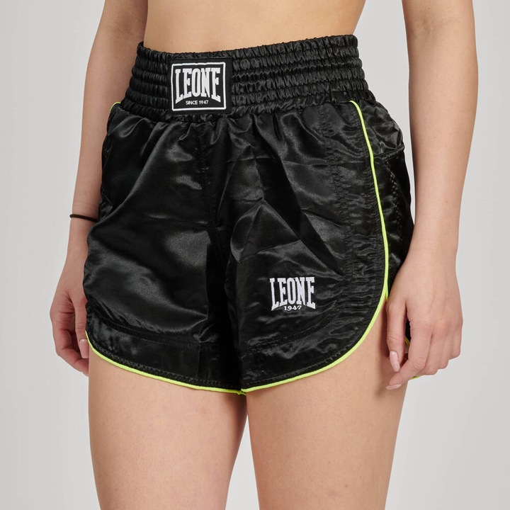 Pantaloni scurti de trening Leone1947 BASIC negri pentru femei - croiala clasica cu garnitura contrastanta S