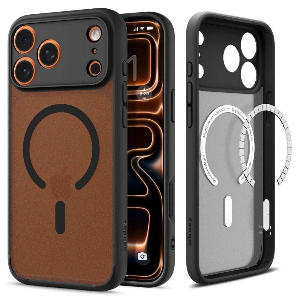 Carcasa Spigen Ultra Hybrid MagSafe pentru iPhone 17 Pro, protecție camera, fumuriu/negru