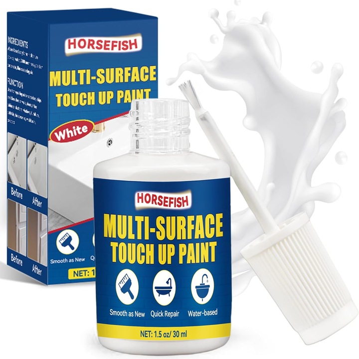 Vopsea email retus si reparatii alba lucioasa 30 g pentru calorifer, cada, chiuveta, ceramica, portelan si metal, uscare rapida, rezistenta la apa