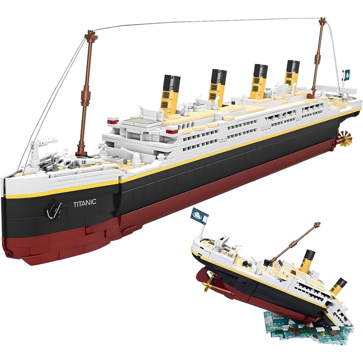Set construcție Titanic 2022 piese, NDZUI, model navă lux, include iceberguri, 73.66x8.64x25.4cm