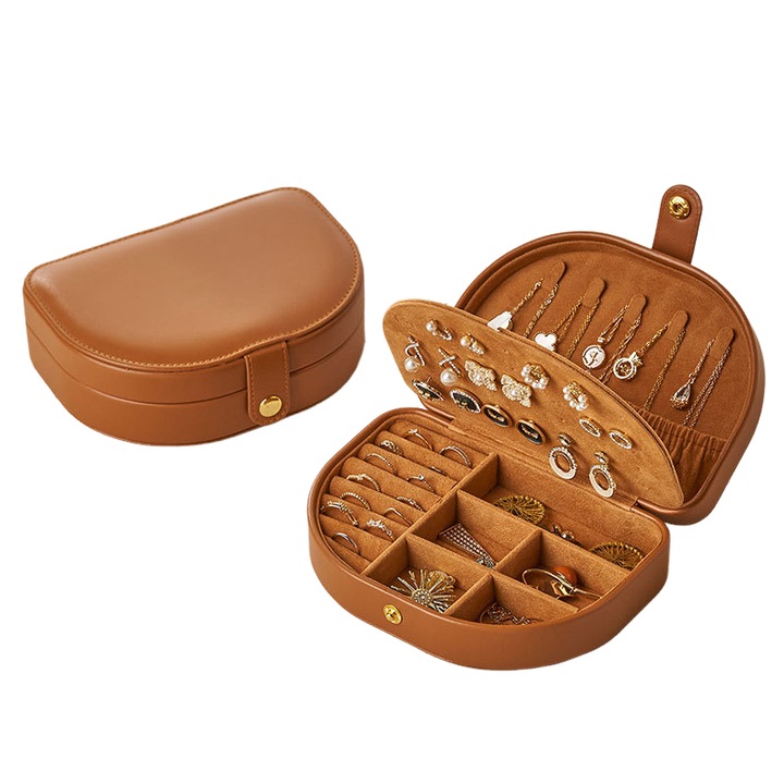 Ékszerdoboz, 2 szintes rendszerező, nagy tárolókapacitás, 17x12x5 cm, barna színű