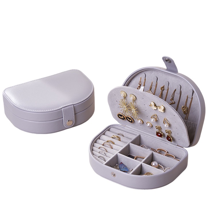 Ékszerdoboz, 2 szintes rendszerező, nagy tárolókapacitás, bársony anyag, 17x12x5 cm, szürke