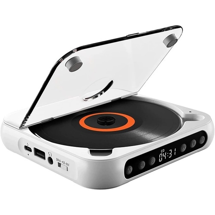 Player CD portabil, Bluetooth, radio FM, difuzoare integrate, alb