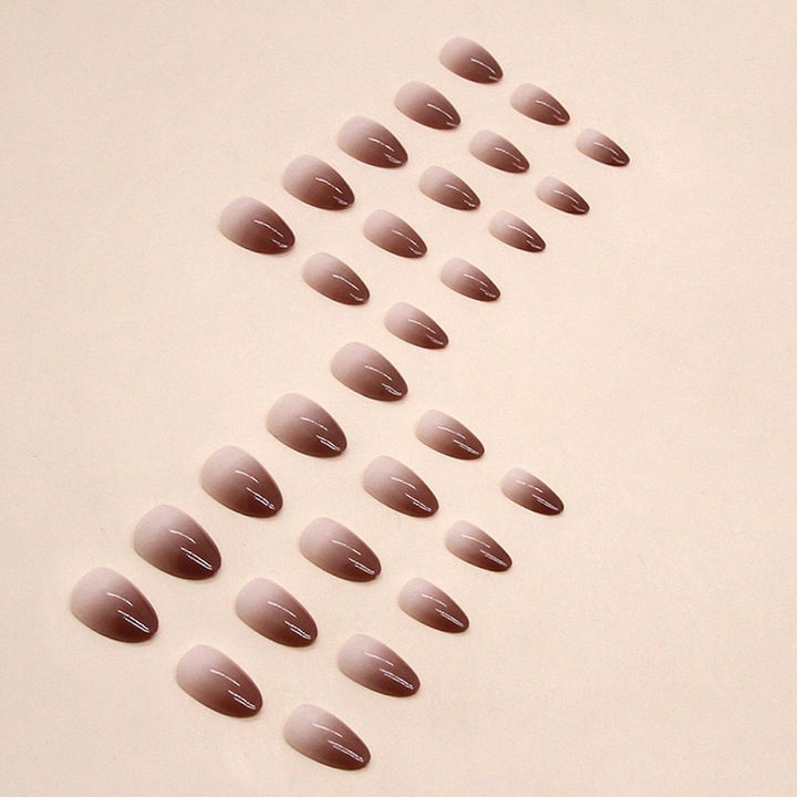 Unghii false cu ombre gradient, forma de migdala, 30 de bucati, maro deschis