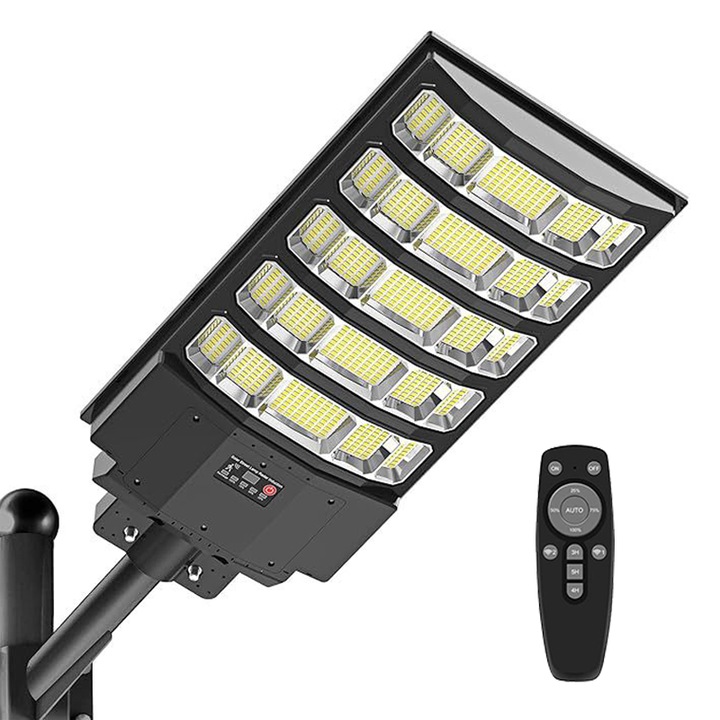 ZOUN LED napelemes kültéri lámpa, távirányítóval, 180 LED izzó, 5000 mAh akkumulátor, IP67 víz- és porálló, több világítási mód, mozgásérzékelő, fekete