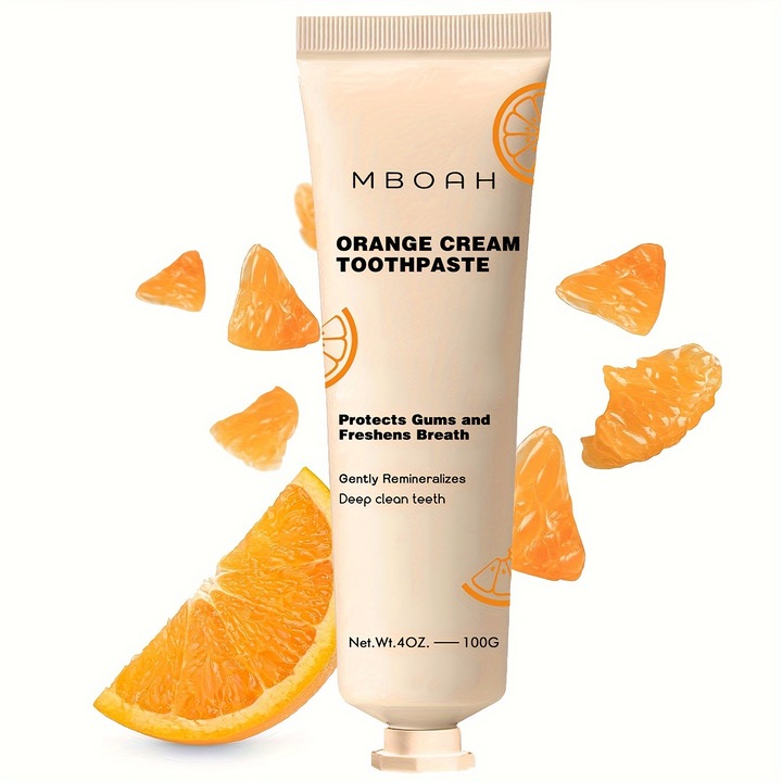 Gyümölcs ízű fogkrém, Fogápolás, Friss lehelet, Fogelszíneződés tisztítása, Narancs íz, 100g