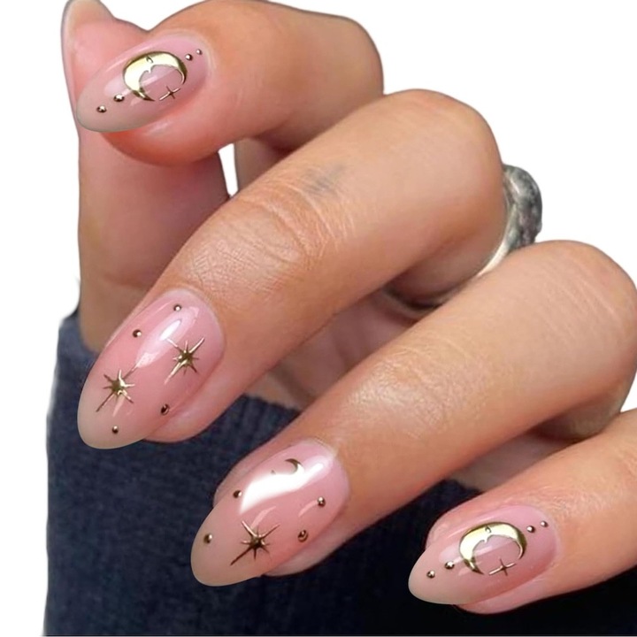 Unghii false, forma migdala, 24 bucati, roz aprins