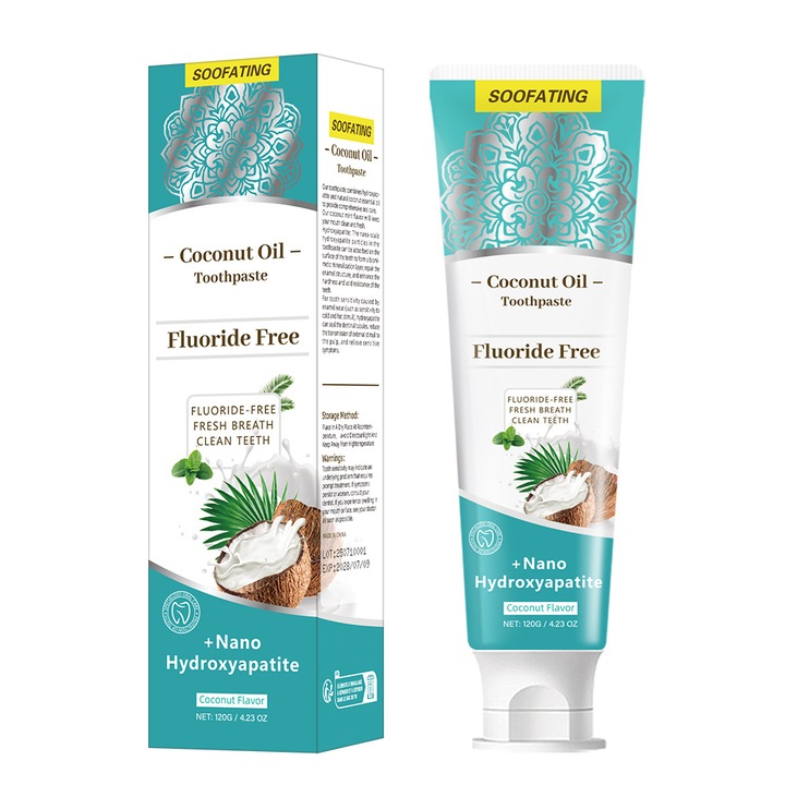 Kókuszolajos fogkrém, Szájüreg tisztítása, Fluoridmentes formula, Friss lehelet, 120g