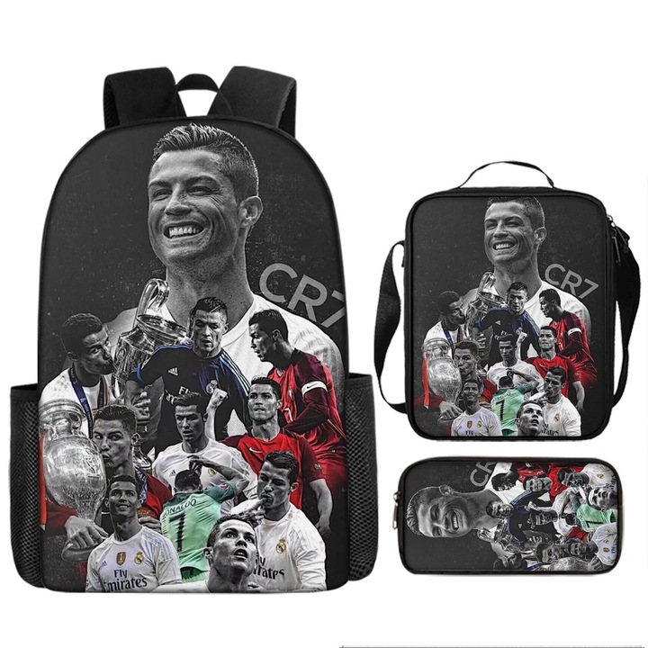 Cristiano Ronaldo gyermek iskolatáska szett, 3 részes, többszínű