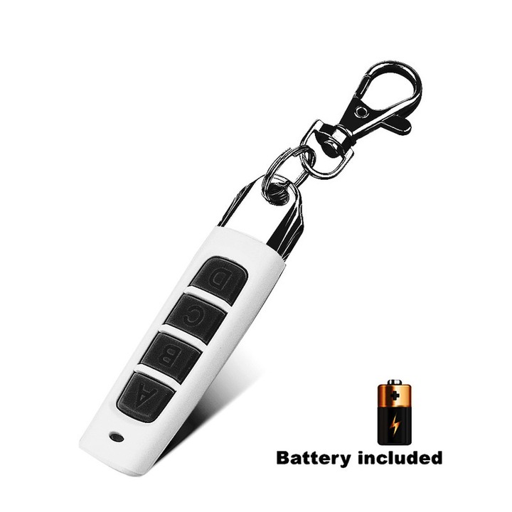 Telecomanda universala Gantch 4 butoane, frecventa 433MHz, alb, dimensiuni 66x17x17mm