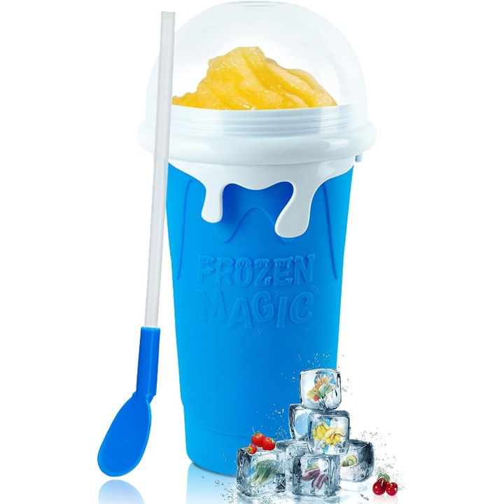 Pahar pentru smoothie, 500ml, design moale, reutilizabil, albastra