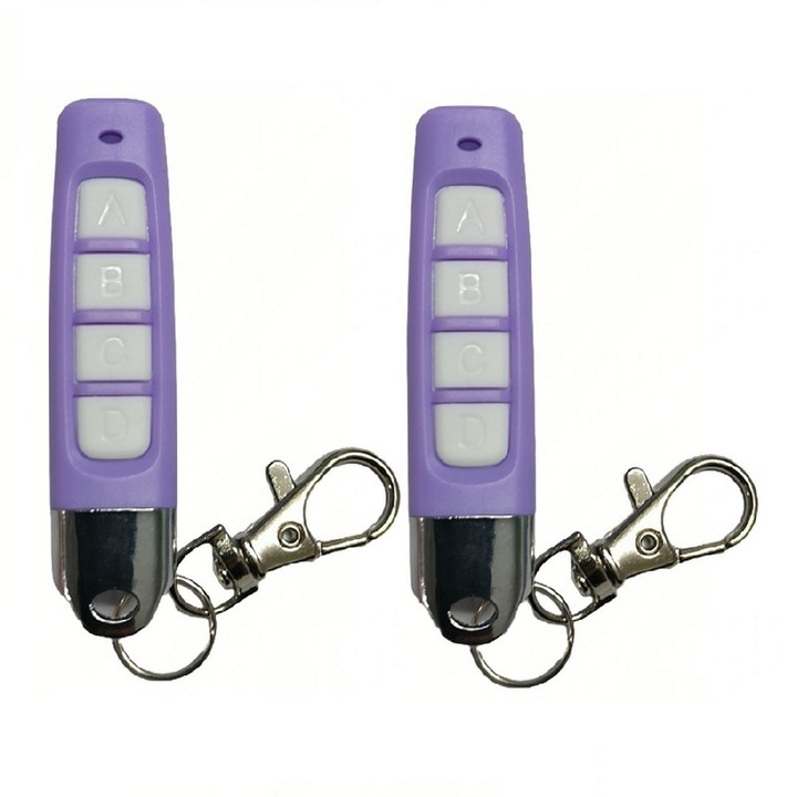Set 2 telecomenzi pentru porti si usi garaj Gantch, cu 4 butoane, frecventa 433MHz, alb/mov