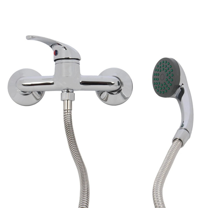 Baterie baie pentru dus Kadda MY3555 - 7, monocomanda, finisaj cromat, montaj pe perete, set cu furtun si para de dus