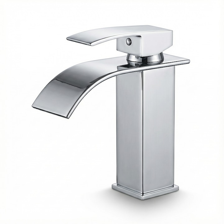 Baterie Chiuveta Baie, TrioStore, monocomanda, inox argintiu, design minimalist, racorduri incluse