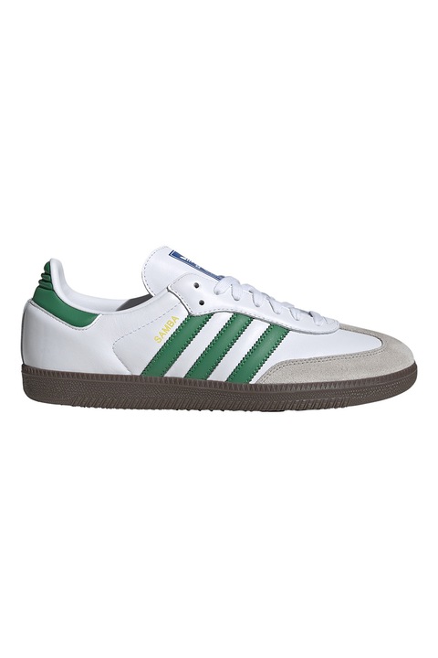 adidas Originals, Pantofi sport din piele cu garnituri din piele intoarsa Samba, Alb optic/Verde aquamarin