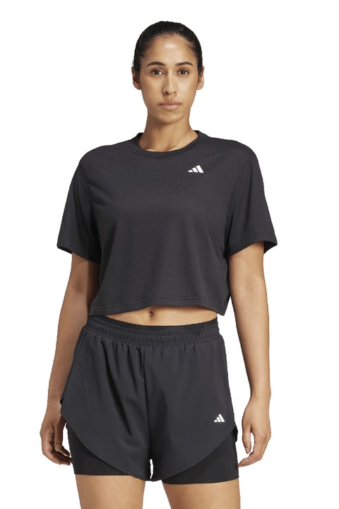 adidas Performance, Tricou crop pentru fitness, Negru stins